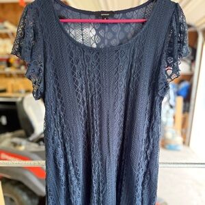 Midnight Blue Short Sleeve Lace Dress